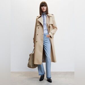 Mango Longline Trench Coat Belted Cotton Blend Size XL